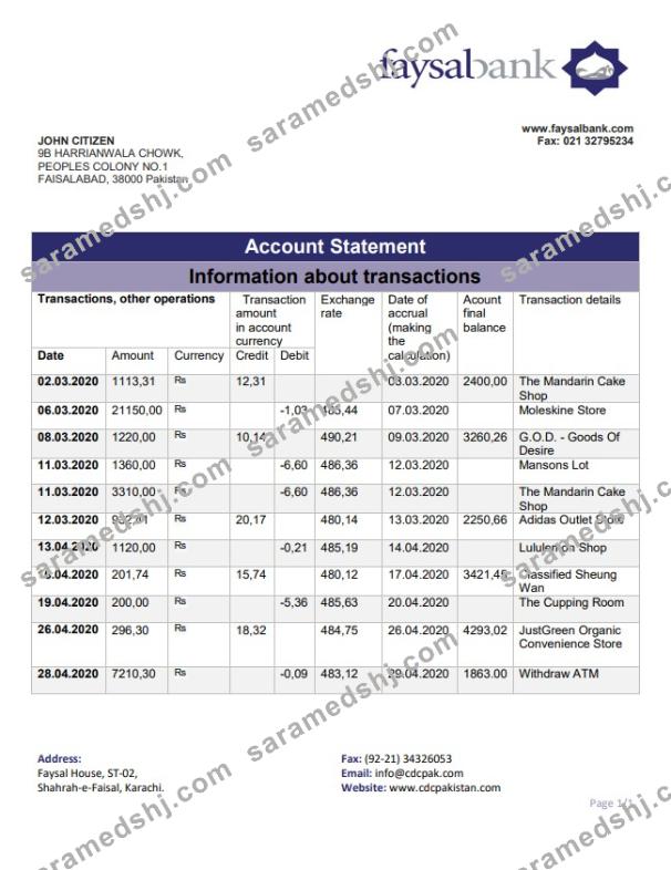 Pakistan Faysal bank statement